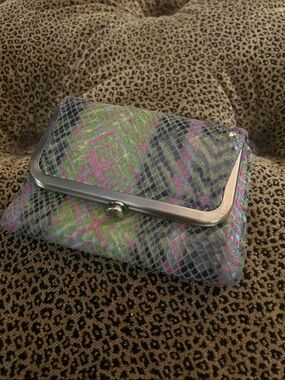 HOBO Green and Pink Snake-Print Clasp Wallet